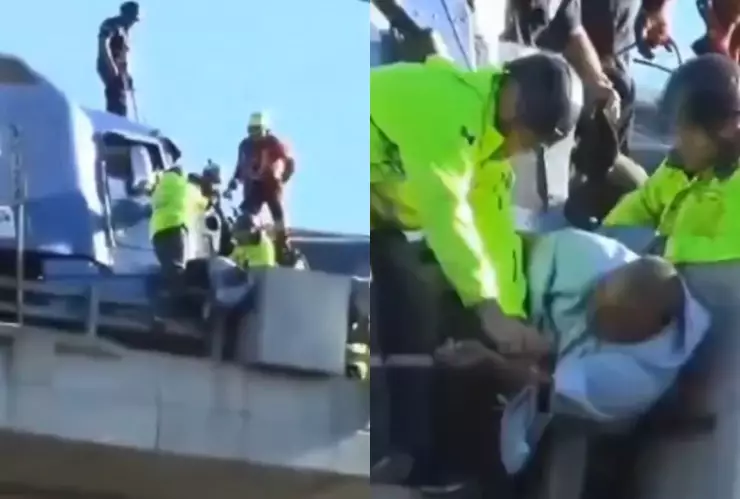 VIDEO: Hombre queda prensado en puente de la México-Puebla tras chocar tráiler