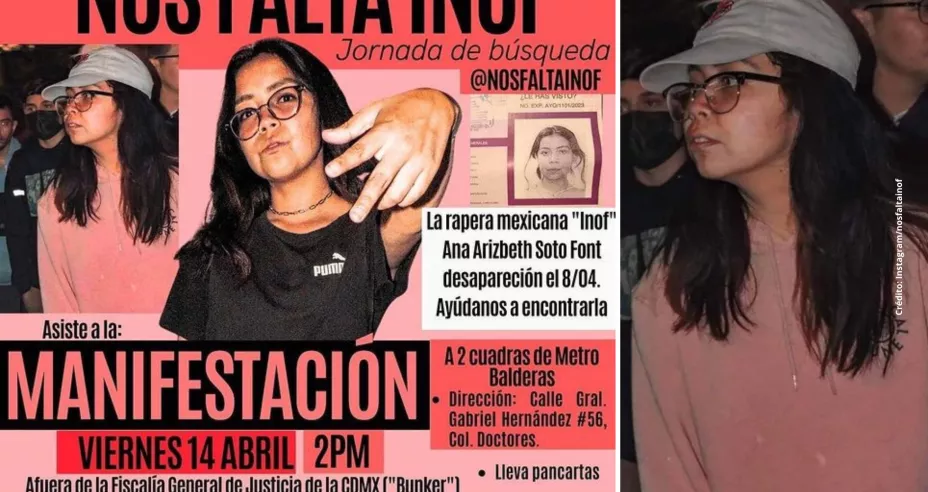 La rapera mexicana Ana Arizbeth Soto Font, conocida como Inof, desapareció