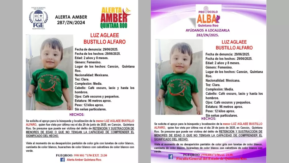 Buscan a Luz Aglaee, menor de dos años desaparecida en Cancún, Quintana Roo