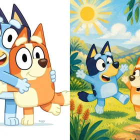 5 plantillas de Bluey y Bingo para pintar con acuarelas