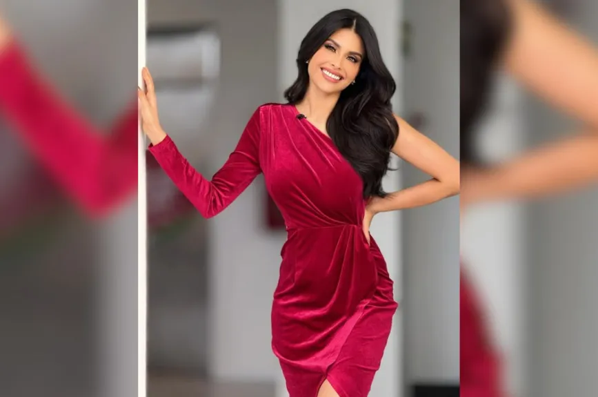 Kristal Silva, es un claro ejemplo de cómo llevar un vestido rojo elegante y reluciente.