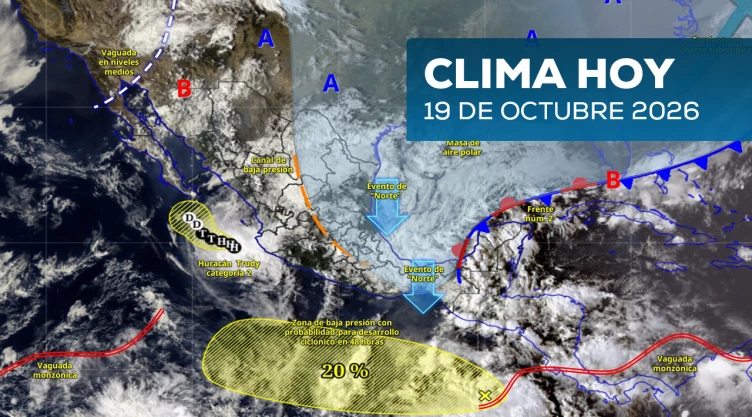 Clima en México y frente frío 2 19 de octubre 2026