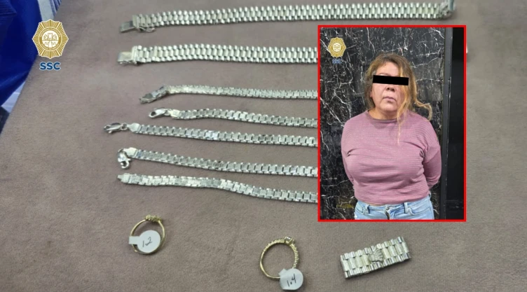 Mujer detenida por robo en joyería en el Centro Histórico de CDMX.