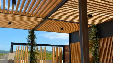 Pérgolas de madera con líneas rectas
