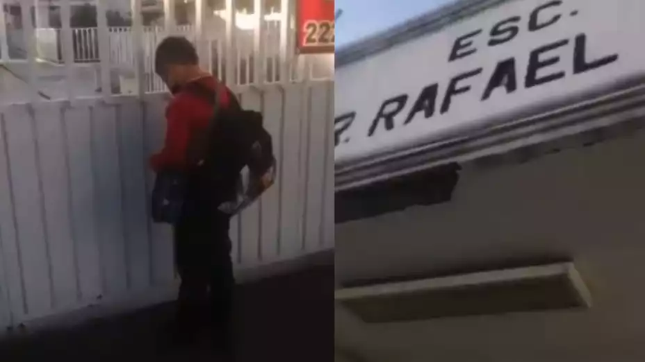 Niño se queda afuera de su escuela