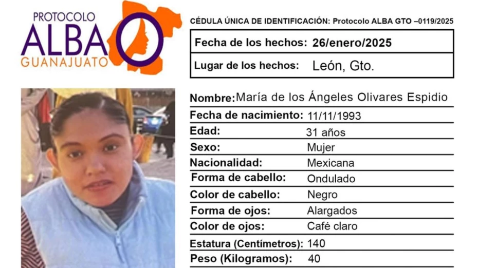 María de los Ángeles Olivares Espidio, de 31 años, desapareció en León; activan Protocolo ALBA.png