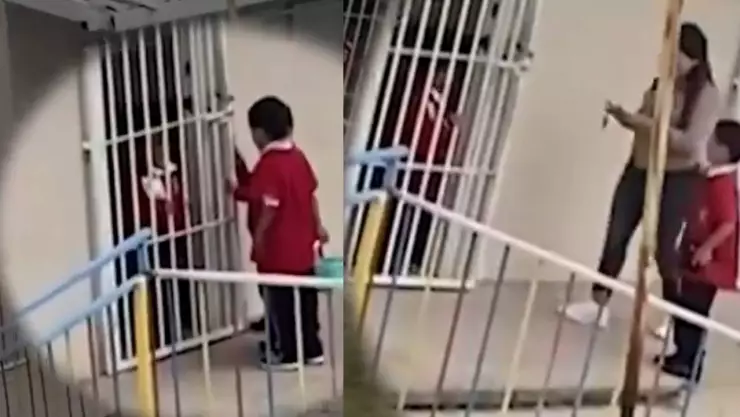 maestra encierra a un niño en un aula con cadena