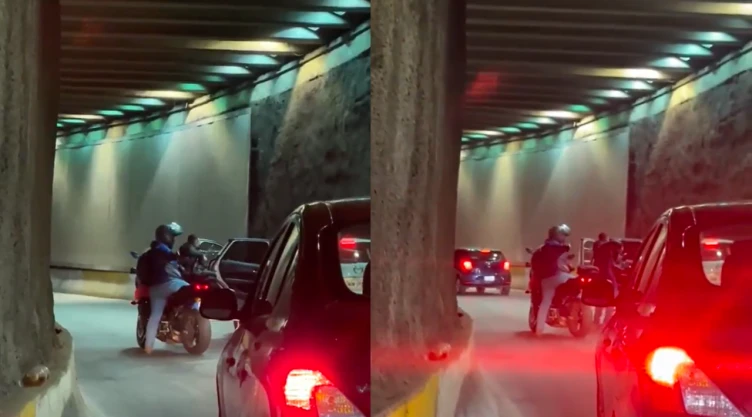 ¡Atraco en túnel de Cuajimalpa, CDMX! Así fue como sujetos en una motocicleta asaltaron a un automovilista en pleno tráfico