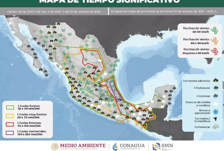 Clima en México 7 de octubre de 2023
