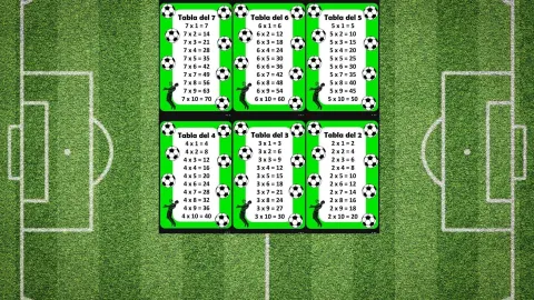 Tablas de multiplicar tamaño cuaderno inspiradas en fútbol