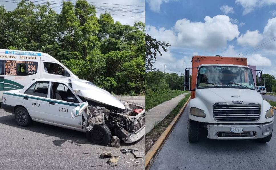 Un taxista y un camión chocan en arco vial de Playa del Carmen (2)