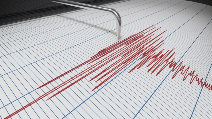 Seismograph for earthquake detection or lie detector is drawing chart. 3D rendered illustration.