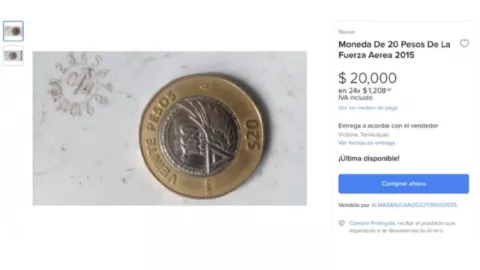 Ofrecen 120 mil pesos por moneda de 20 pesos de la Fuerza Aérea Mexicana
