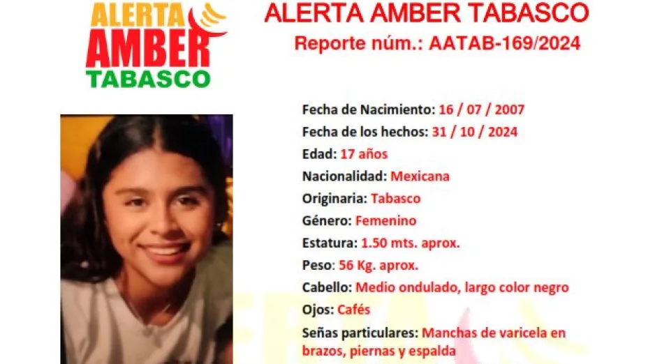 ALERTA AMBER TABASCO: Emma Camila fue vista por última vez en Centro, Tabasco