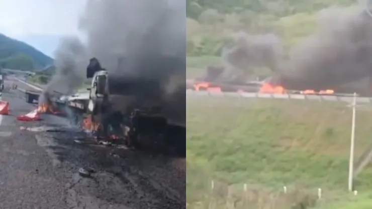 ¡Fuertes imágenes! Choque entre dos tráilers deja un camión incendiado en carretera GDL-Vallarta