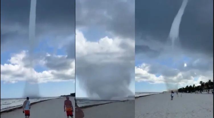 Video de tromba marina en Playa del Carmen sorprende a turistas y locales