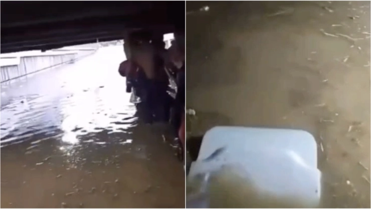 ¡Quedaron en el toldo! Video muestra a pasajeros atrapados en camión en Av. Gómez Morín por inundación