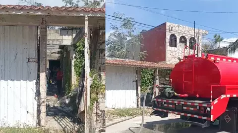 Fuerte movilización de bomberos en la Región 227 de Cancún por incendio en una vivienda