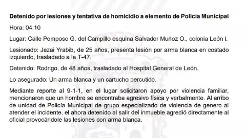 Lesionan a policía municipal en León I