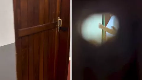 Usuarios documentaron orificios en puertas que dan a los pasillos del hotel