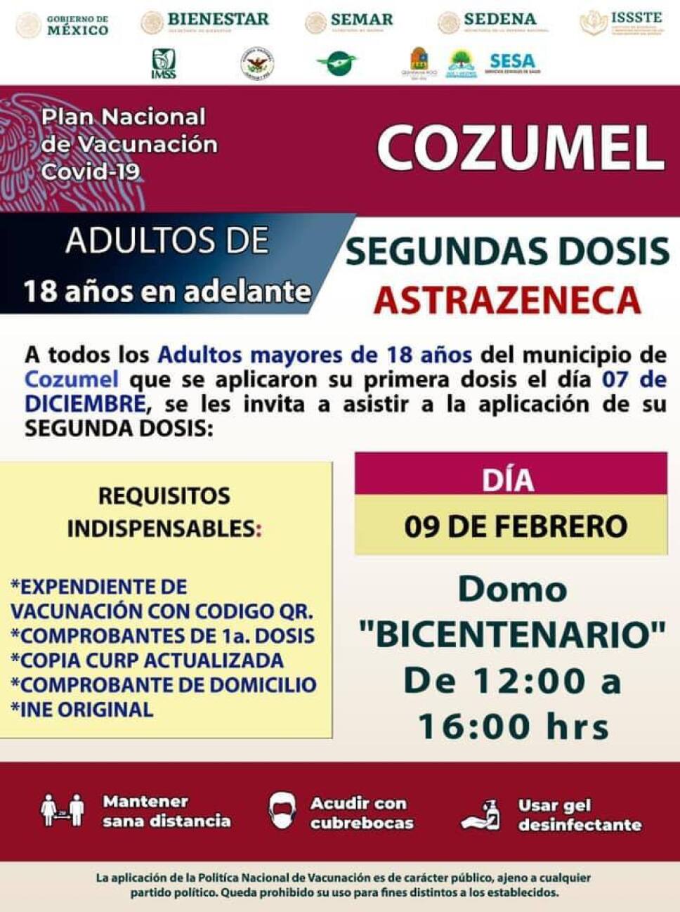 Segundas dosis de Covid-19 en cozumel