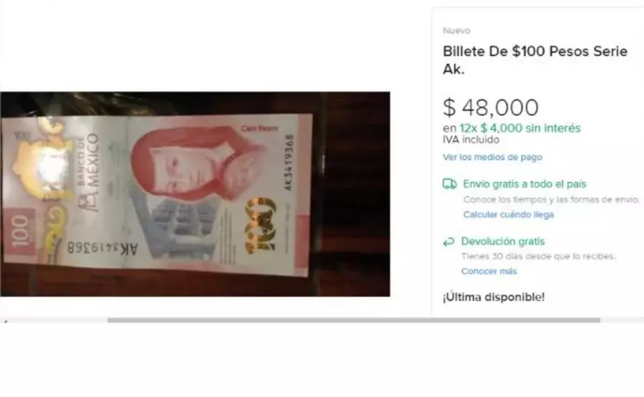 billete de 100 pesos con estas letras