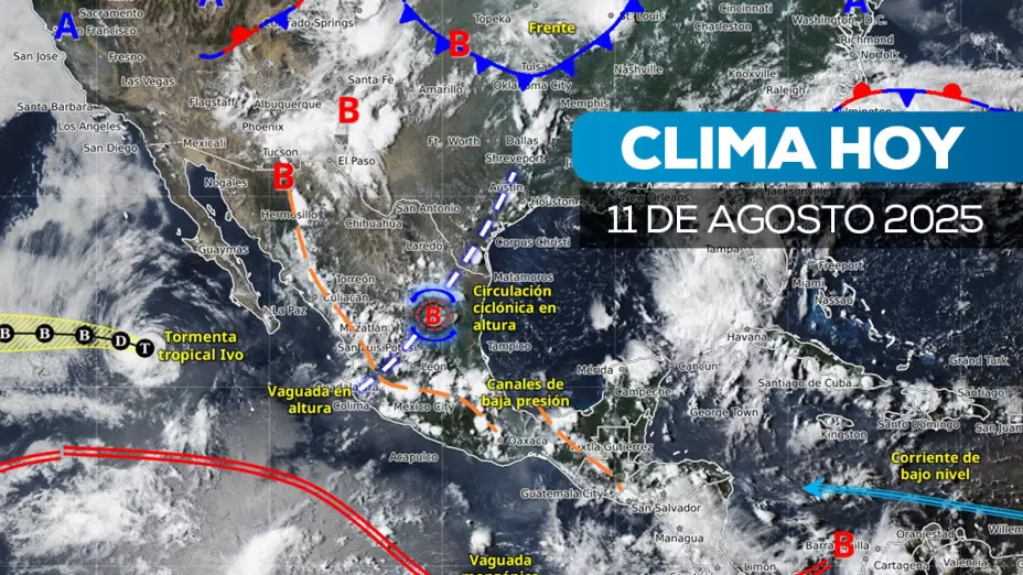 Mapa satelital de cómo estará el clima en México este lunes 11 de agosto.