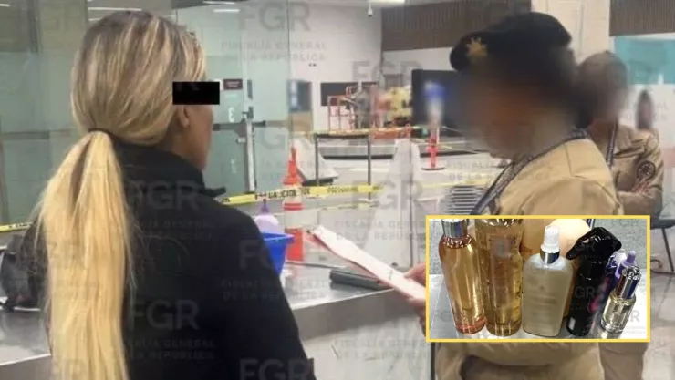 Detienen a mujer con cocaína líquida oculta en botellas de shampoo en el AICM