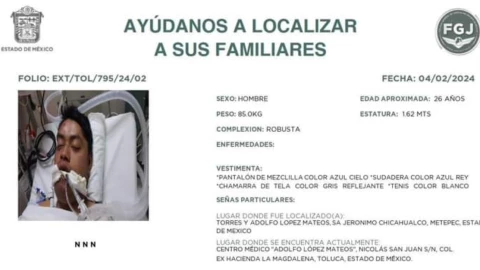 Autoridades buscan a familia de joven hospitalizado en el Estado de México