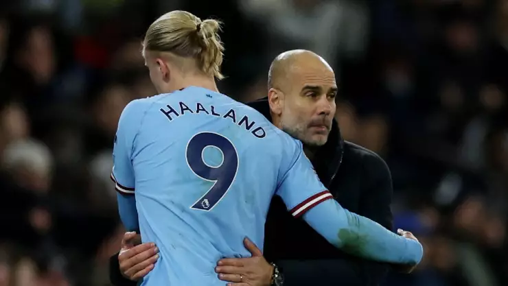 Erling Haaland y Pep Guardiola en el Manchester City