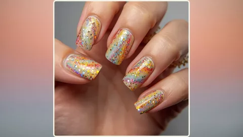 Uñas arcoíris con glitter