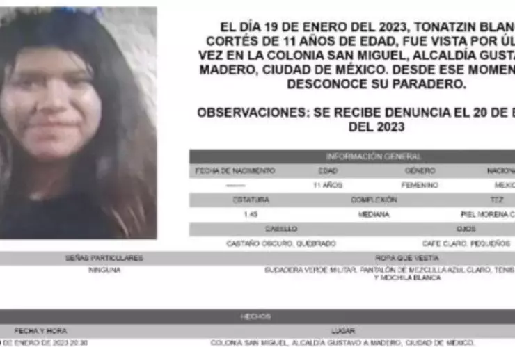 Hallan con vida a la menor Tonatzin Blanco