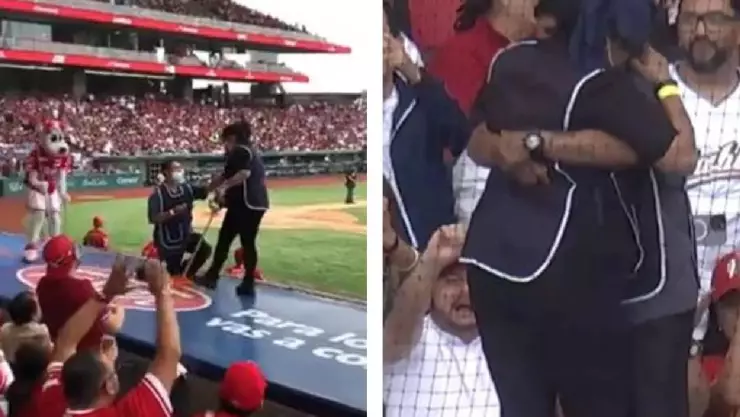 Video Pareja de limpiadores se comprometen durante juego de beisbol