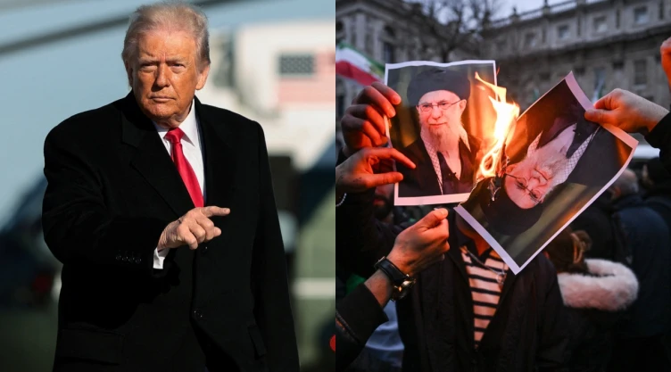 Fotos de Donald Trump y de protestas contra el régimen de Irán en Londres.