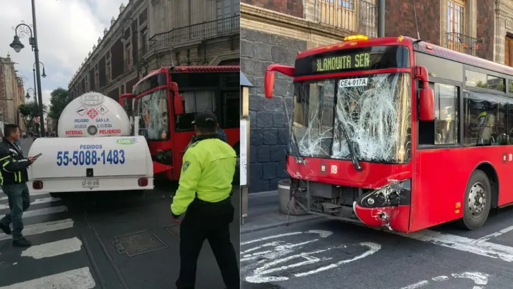 Metrobús CDMX choca contra pipa de gas en el Centro Histórico