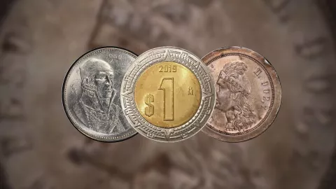 Monedas de 1 peso emitidas por el Banco de México en diferentes años
