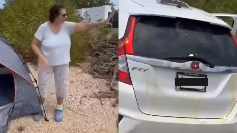 VIDEO | Extranjera arroja huevos a familia que acampaba en playa de Yucatán alegando que era propiedad privada