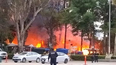 Incendio en puestos de Palacio Municipal de Tijuana