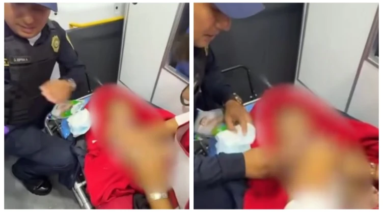 Localizan un bebé abandonado con ligera hipotermia en la Miguel Hidalgo, CDMX. En la imagen se observa como un agente capitalina, en trabajo con cuerpos de emergencia, ponsen a salvo al menor hallado en una banqueta en la colonia Tacubaya.
