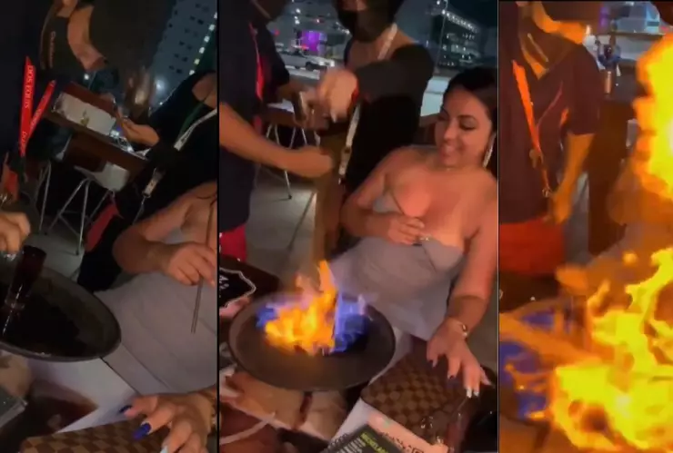 Mujer envuelta en llamas en pleno festejo de cumpleaños