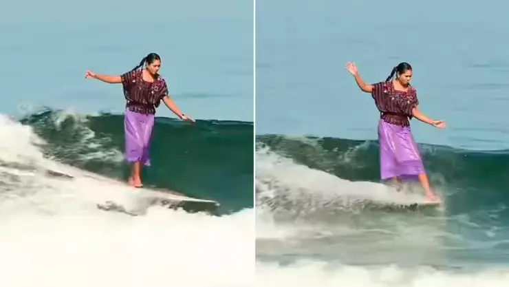 VIDEO_ ¡HERMOSO! Mexicana domina las olas con su huipil y se viraliza en redes.jpg