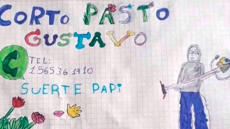 Una niña al ver que su papá no tenía trabajo decidió hacerle un dibujo que decía “Corto pasto Gustavo. Suerte papi” y se hizo viral en redes sociales.