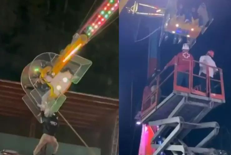 VIDEO | Falla en juego mecánico en la Feria de Zacatlán deja a 8 personas atrapadas