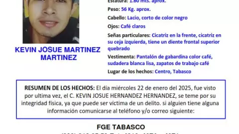 Desaparecido en Tabasco: Familiares buscan a Kevin Josué, visto por última vez en Centro.