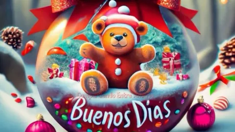 Esfera navideña con ositos y mensaje de buenos días