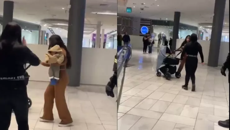 VIDEO | Mujer deja a su bebé a un lado y procede a pelear contra otra en plena plaza comercial