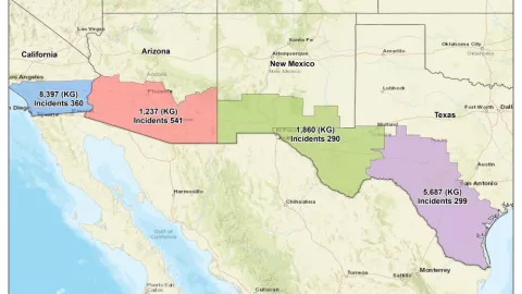 Incautaciones de cocaína en la frontera suroeste, por estado, 2024