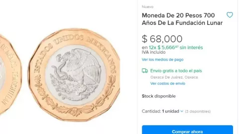 Moneda 700 años de la fundación lunar de la ciudad de México Tenochtitlan.