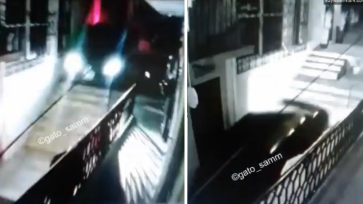 conductor ebrio conduce por escaleras