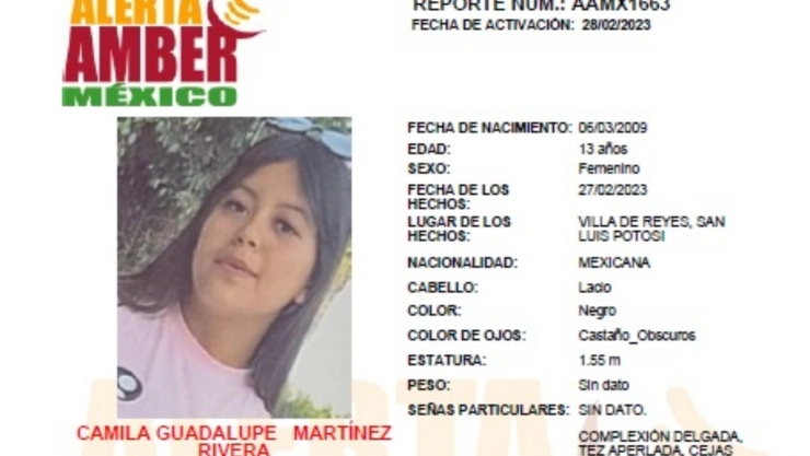 Alerta Amber Camila Martínez San Luis Potosí
